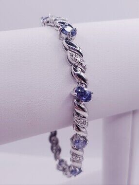 4.5 Carat Oval Tanzanite & Genuine Diamond Accent 925 Sterling Silver Bracelet